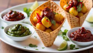 2   Papad

1 small onion

• 4 tbsp coriander leaves

• Chat masala as required

• 2 tbsp boondi •

1 cup namkeen

• 1 small tomato

• 2 tbsp lemon juice

• Black salt as required